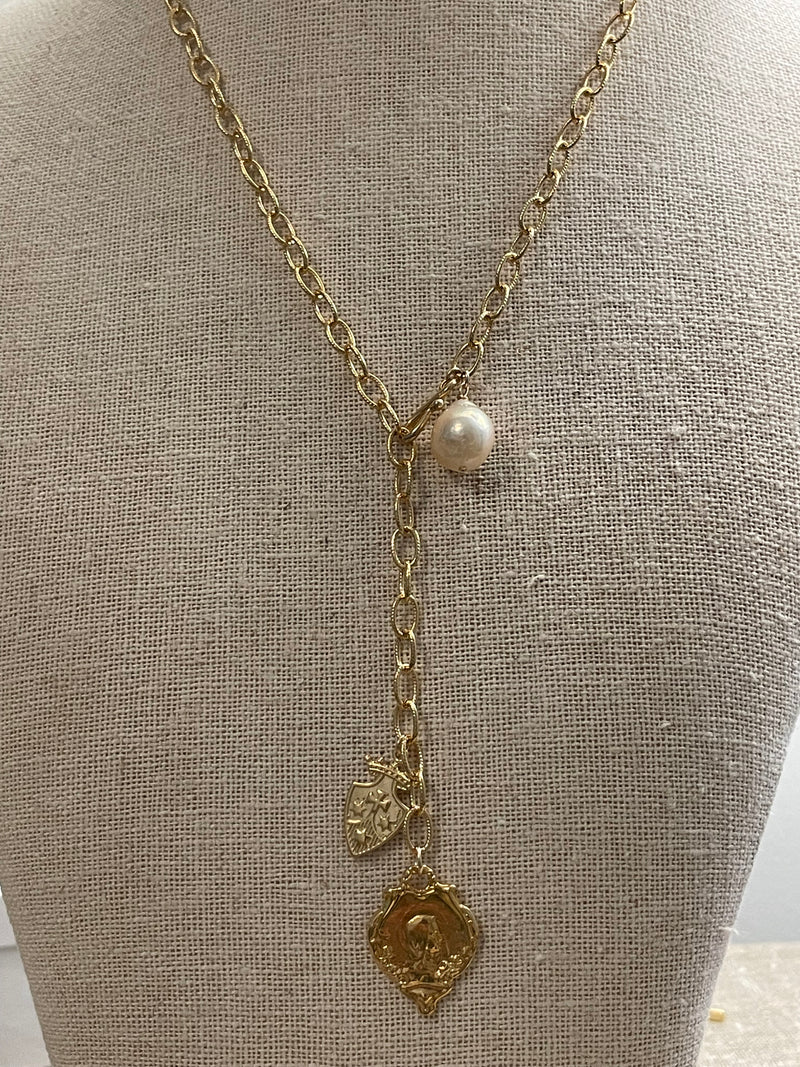 Coin and Pearl Lariat
