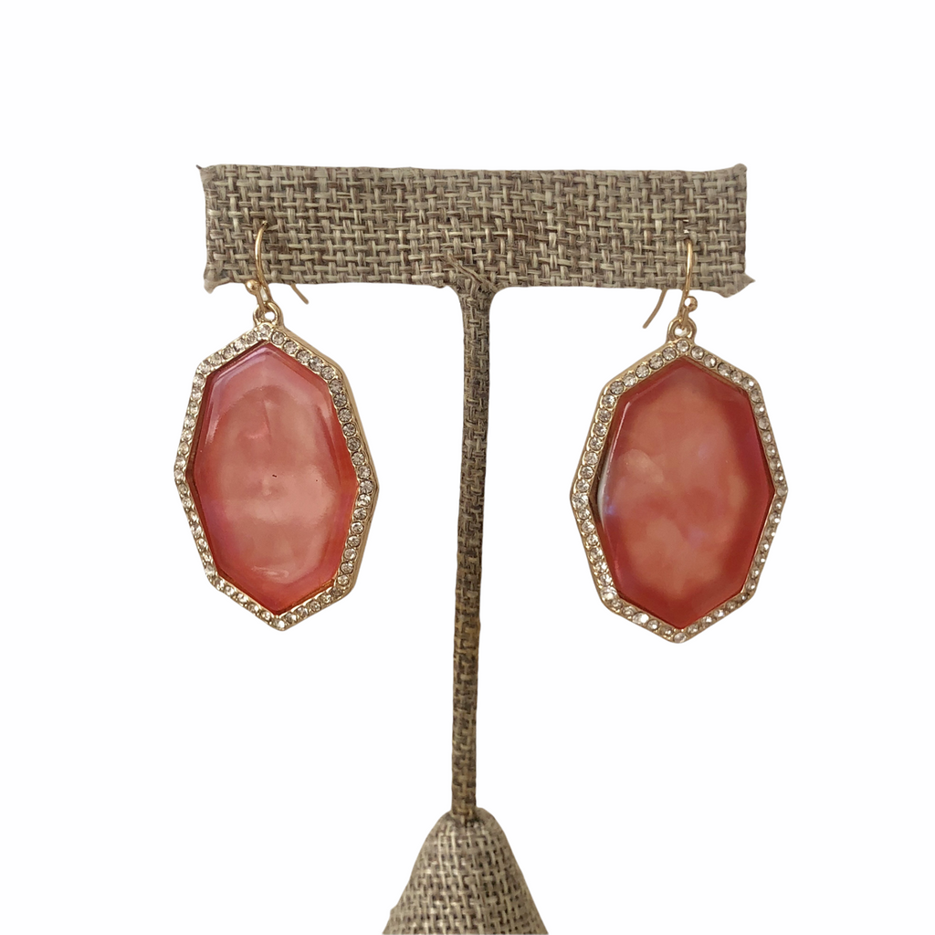 Octagon Drop Earring-Coral