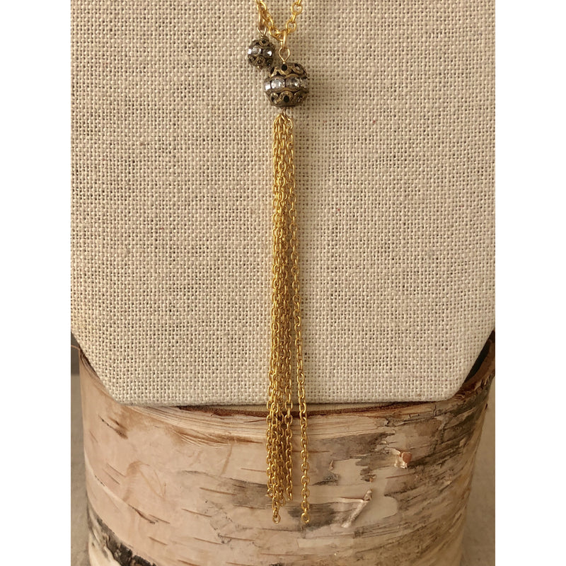 Gunmetal and Gold Tassel Necklace-36"