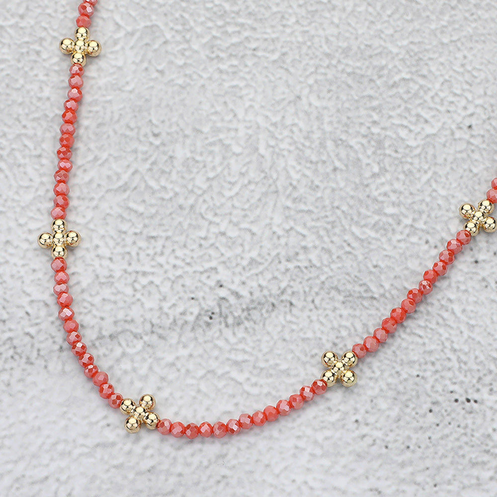 Crystal Bead Necklace-Coral