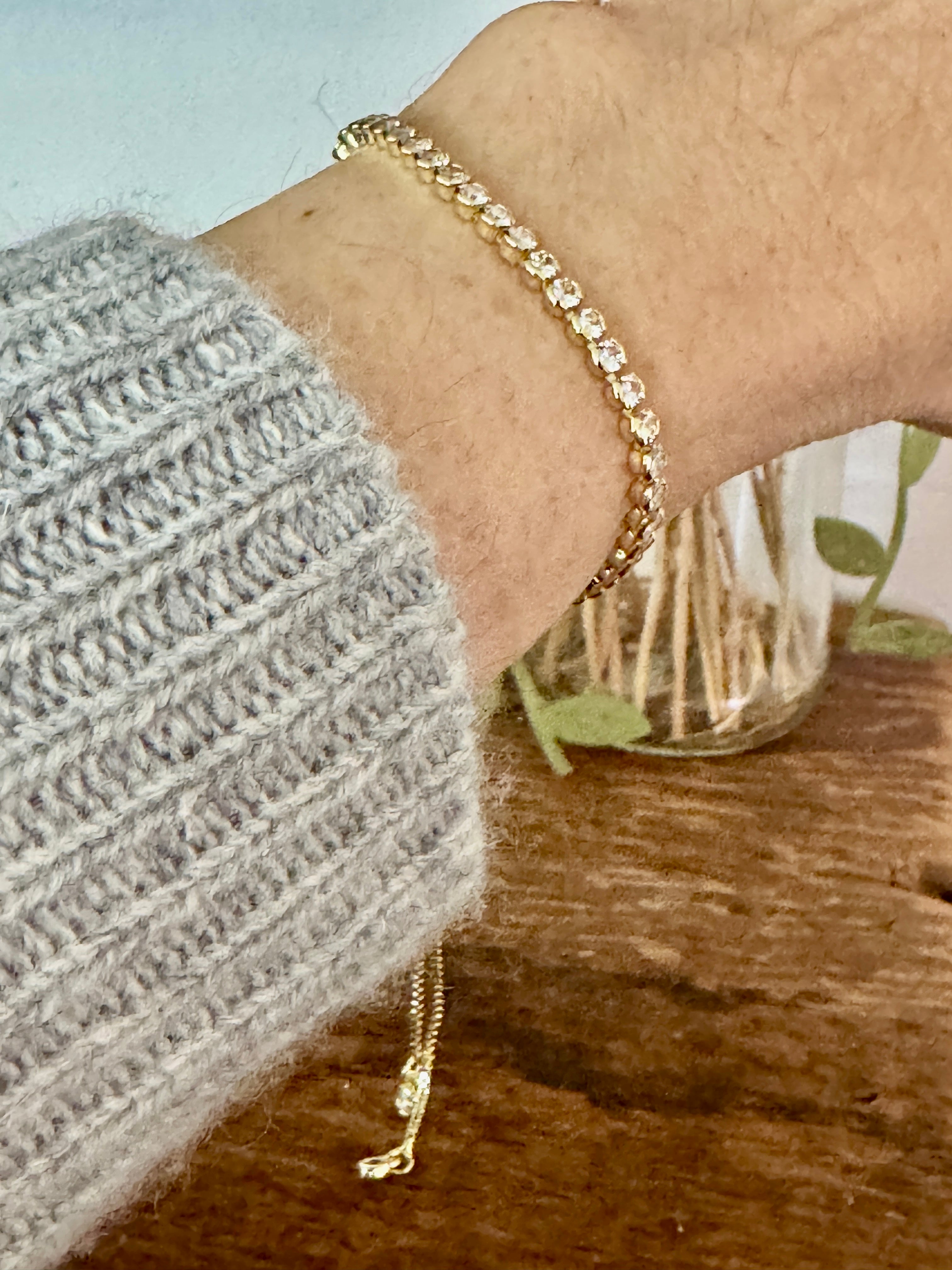 CZ Bezel Adjustable Pull Tie Bracelet-Gold