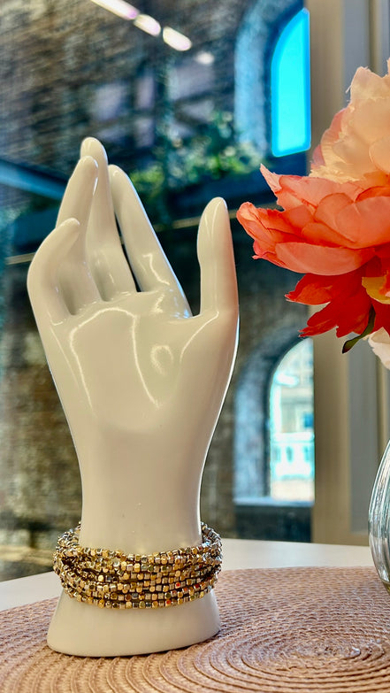 9 pc Cut Bead Stretch Bracelet- Gold/Silver