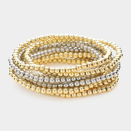 Stretch Beaded Bracelet Set-Gold/Silver