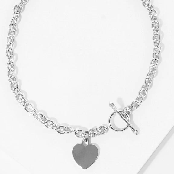 Heart on Toggle Chain-White Gold