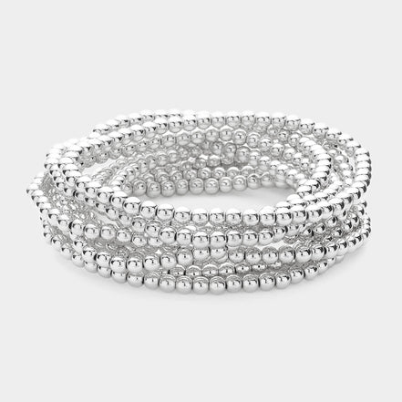 10 Piece Stretch Bracelet Set-Silver