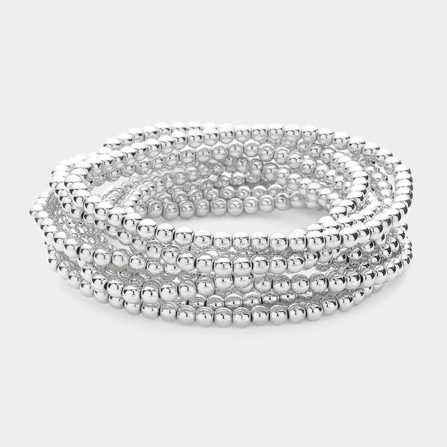 10 Piece Stretch Bracelet Set-Silver
