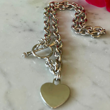 Heart on Toggle Chain-White Gold