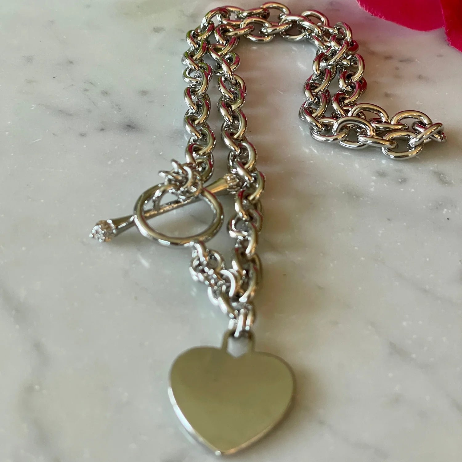 Heart on Toggle Chain-White Gold