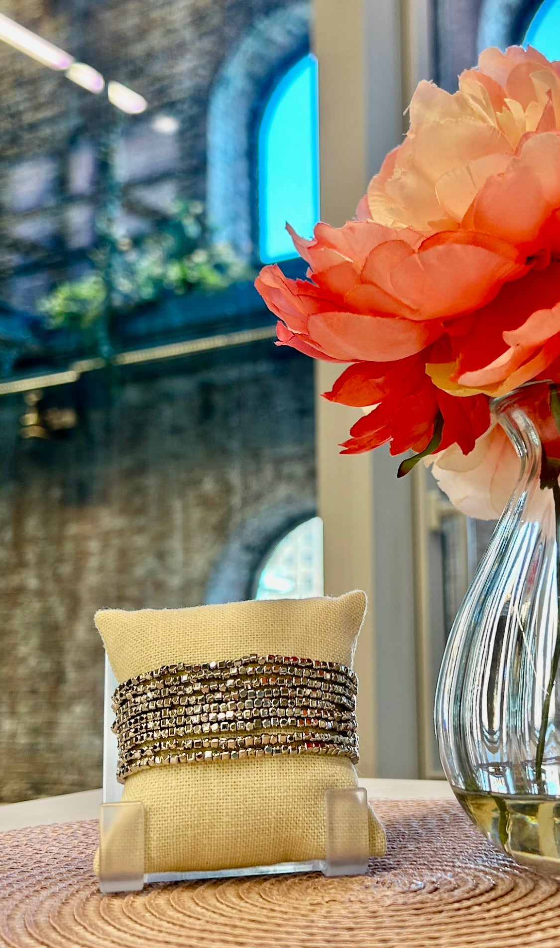 9 pc Cut Bead Stretch Bracelet- Silver