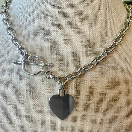 Heart on Toggle Chain-White Gold