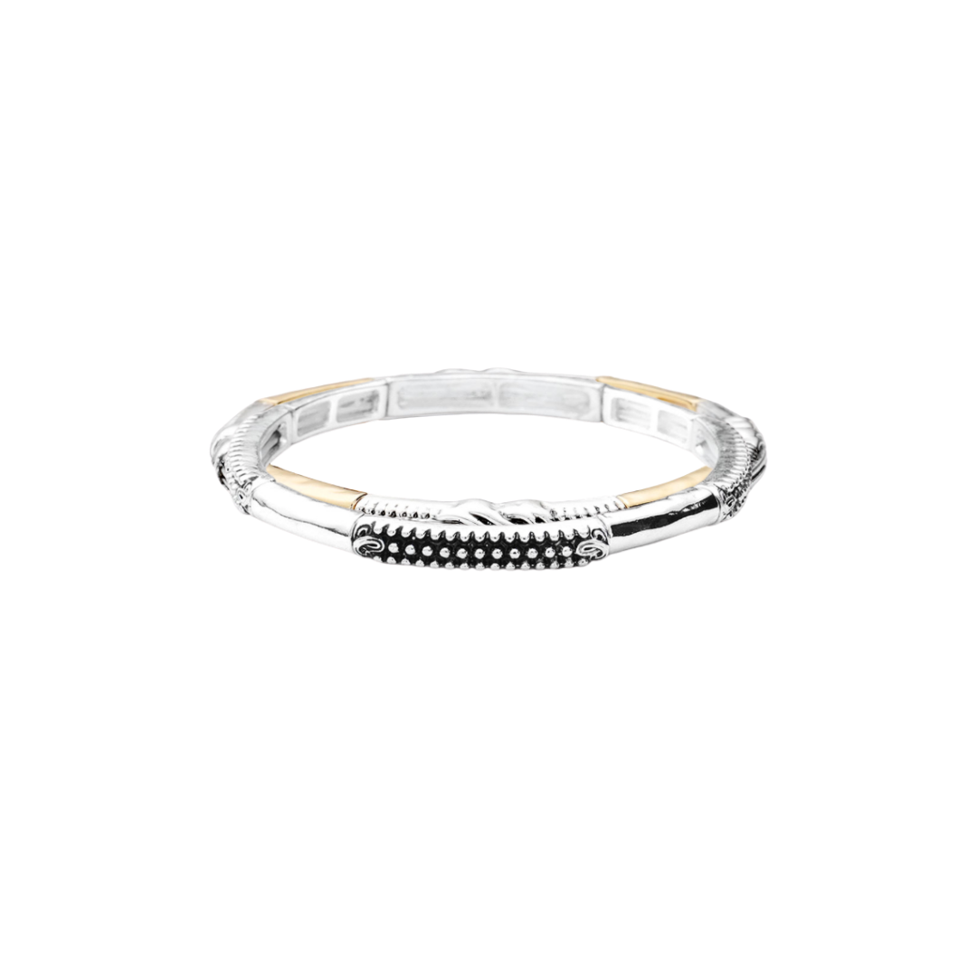 Mini Stretch Bead Bangle-Silver