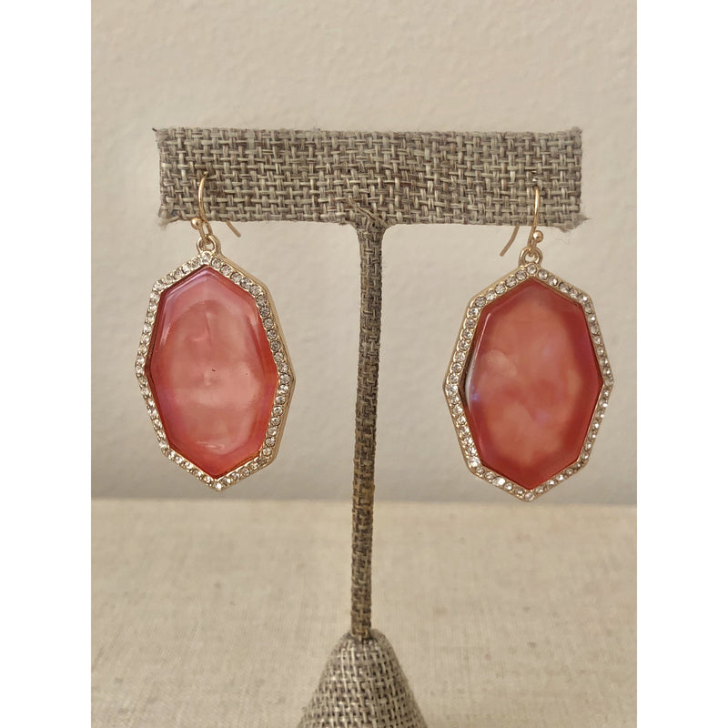 Octagon Drop Earring-Coral