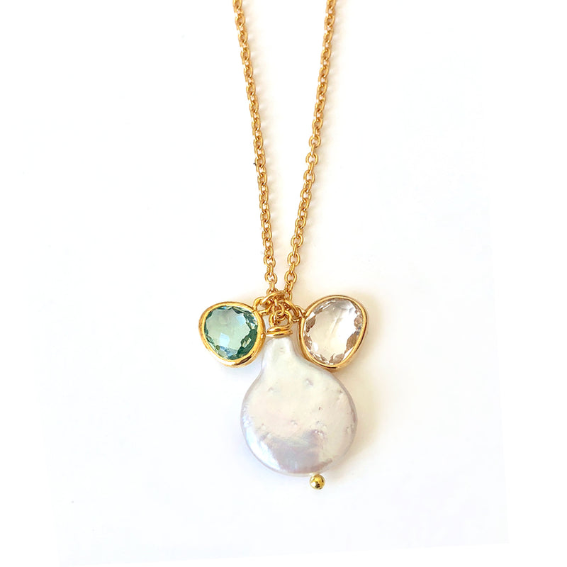 Coin Pearl Cluster Necklace