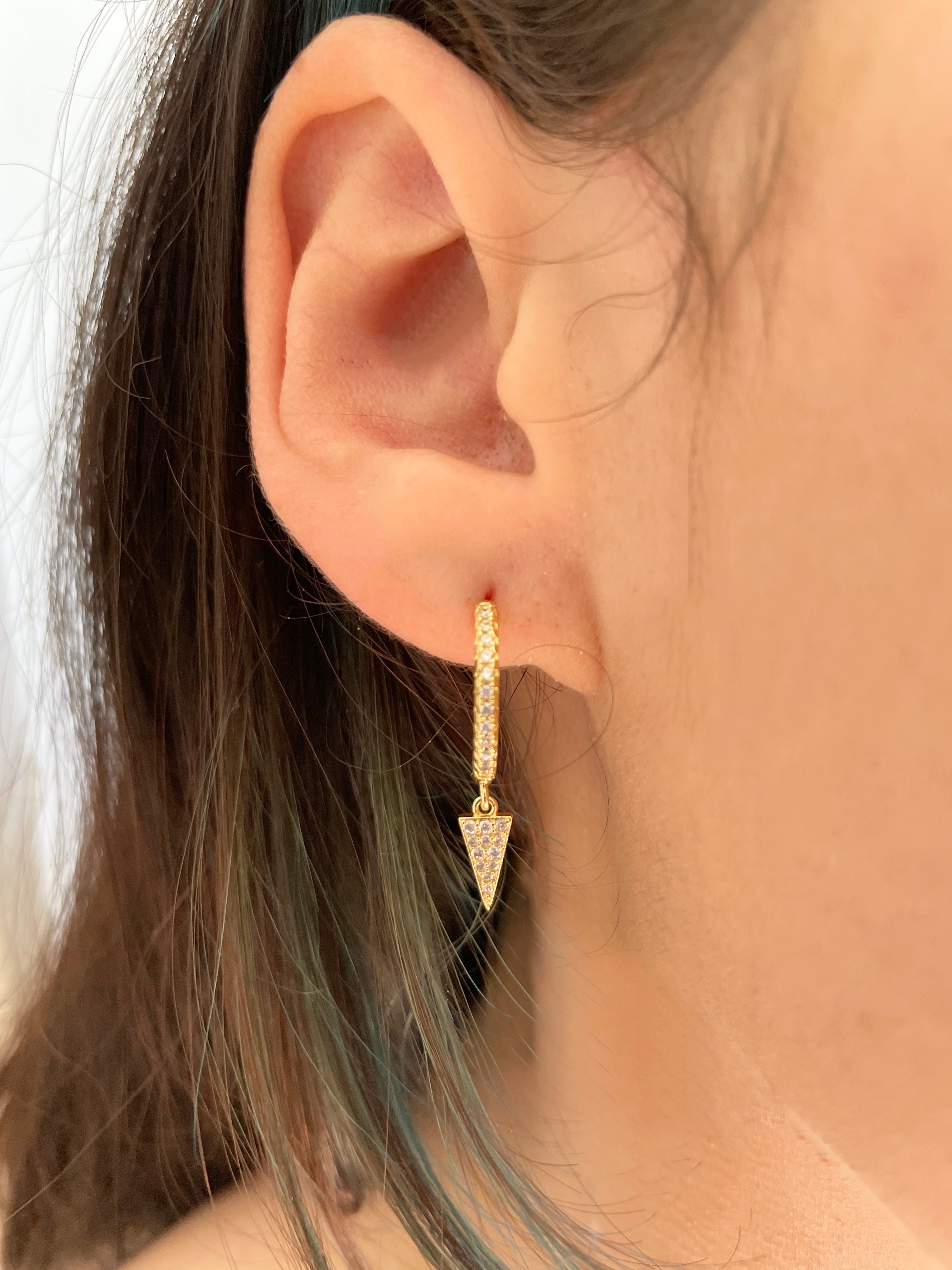 Gold CZ Pave Huggie with Spike Drop