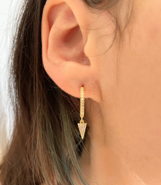 Gold CZ Pave Huggie with Spike Drop