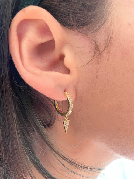Gold CZ Pave Huggie with Spike Drop