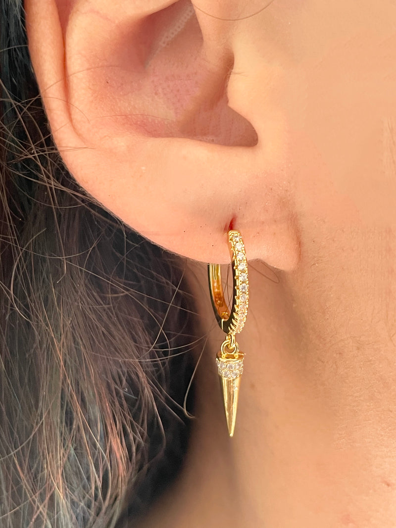 Gold CZ Pave Spike Dangle Earring
