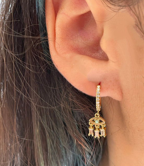 Gold CZ Evil Eye Dangle Earring