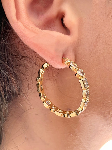 Gold Bezel Set CZ Hoop Earring