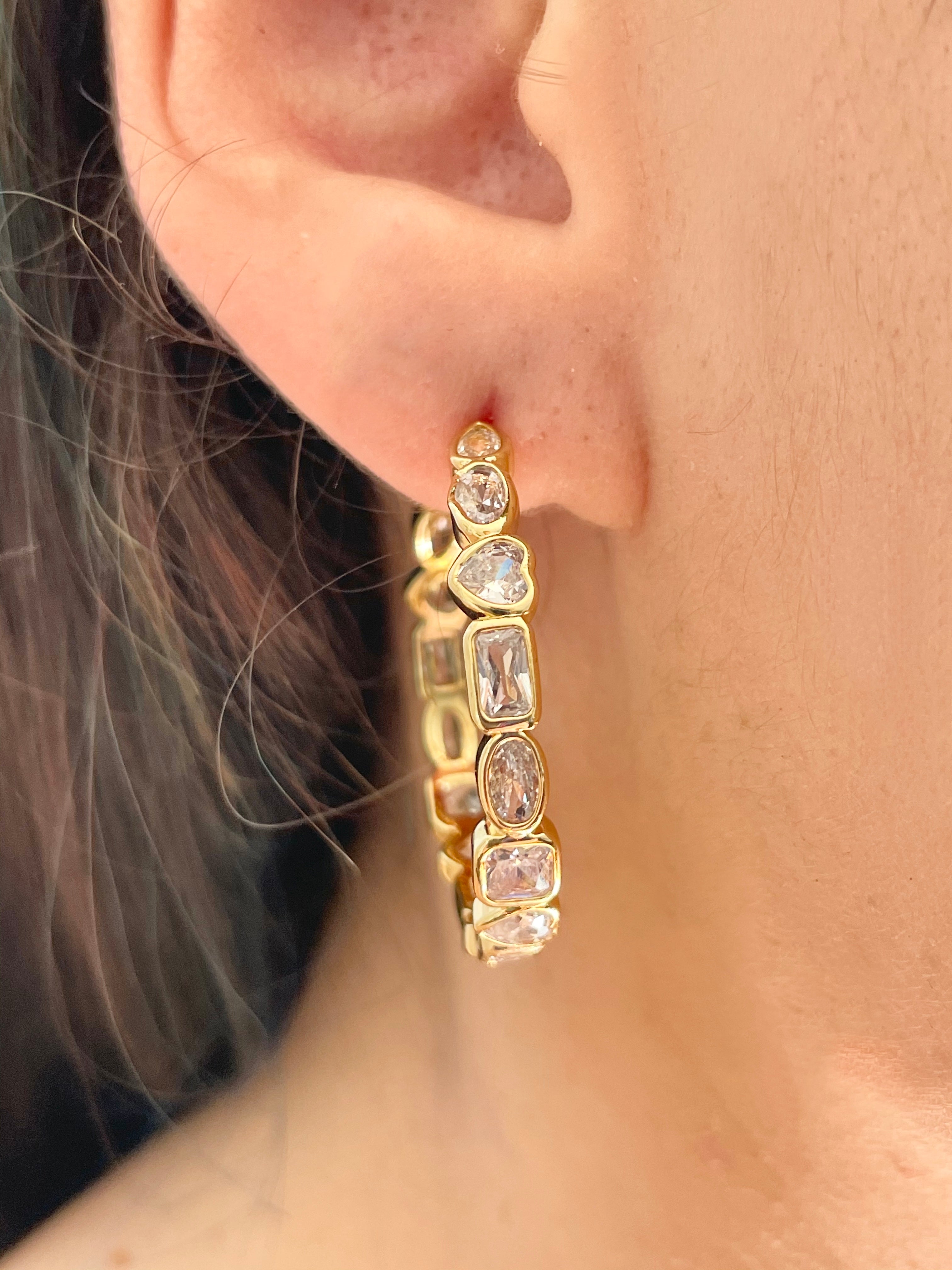 Gold Bezel Set CZ Hoop Earring