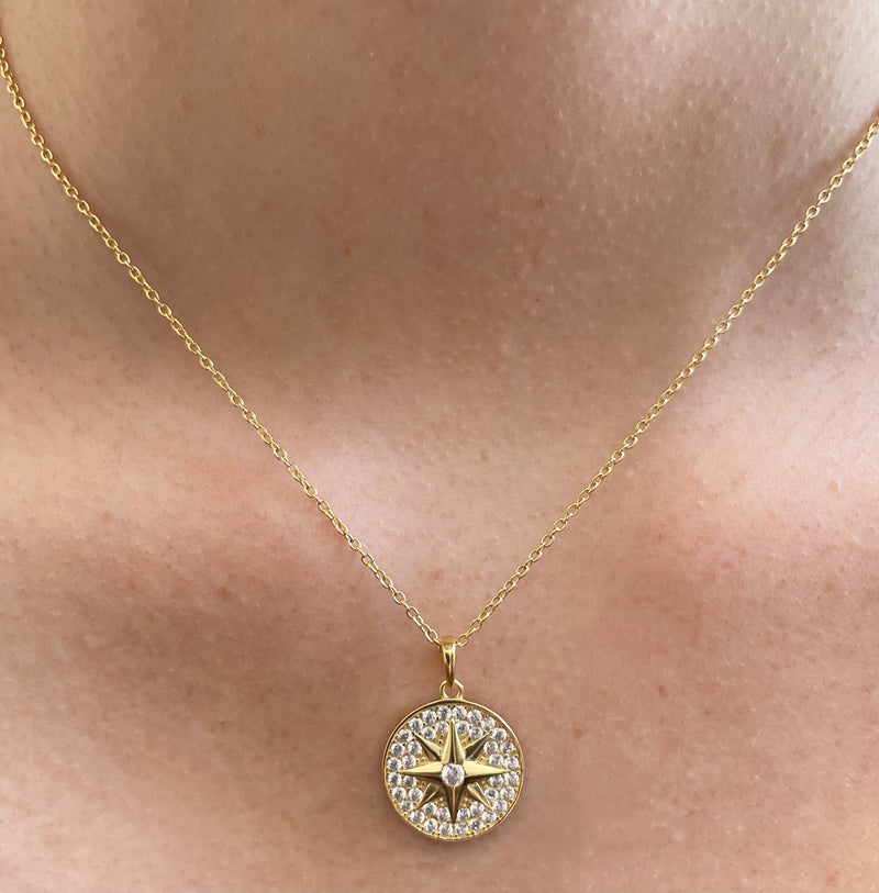 Gold Pave Starburst Necklace
