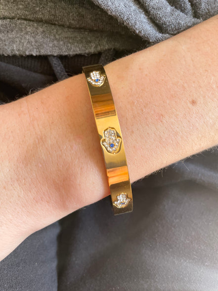 Gold Stainless Steel CZ Hamsa Bangle