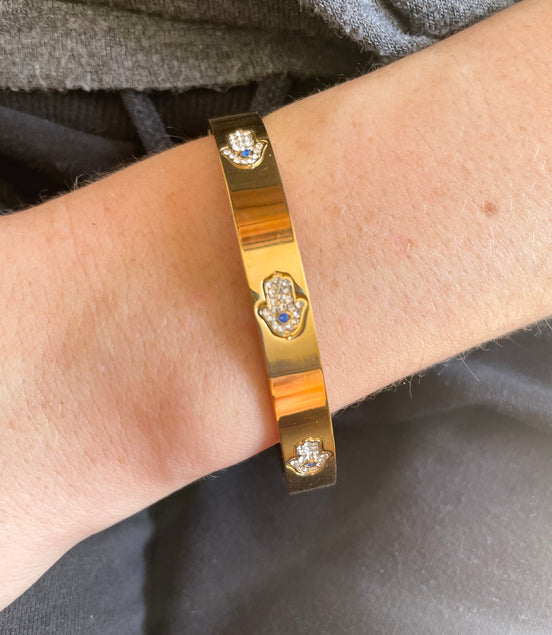 Gold Stainless Steel CZ Hamsa Bangle