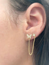 Gold CZ Pave Double Post Butterfly Earring