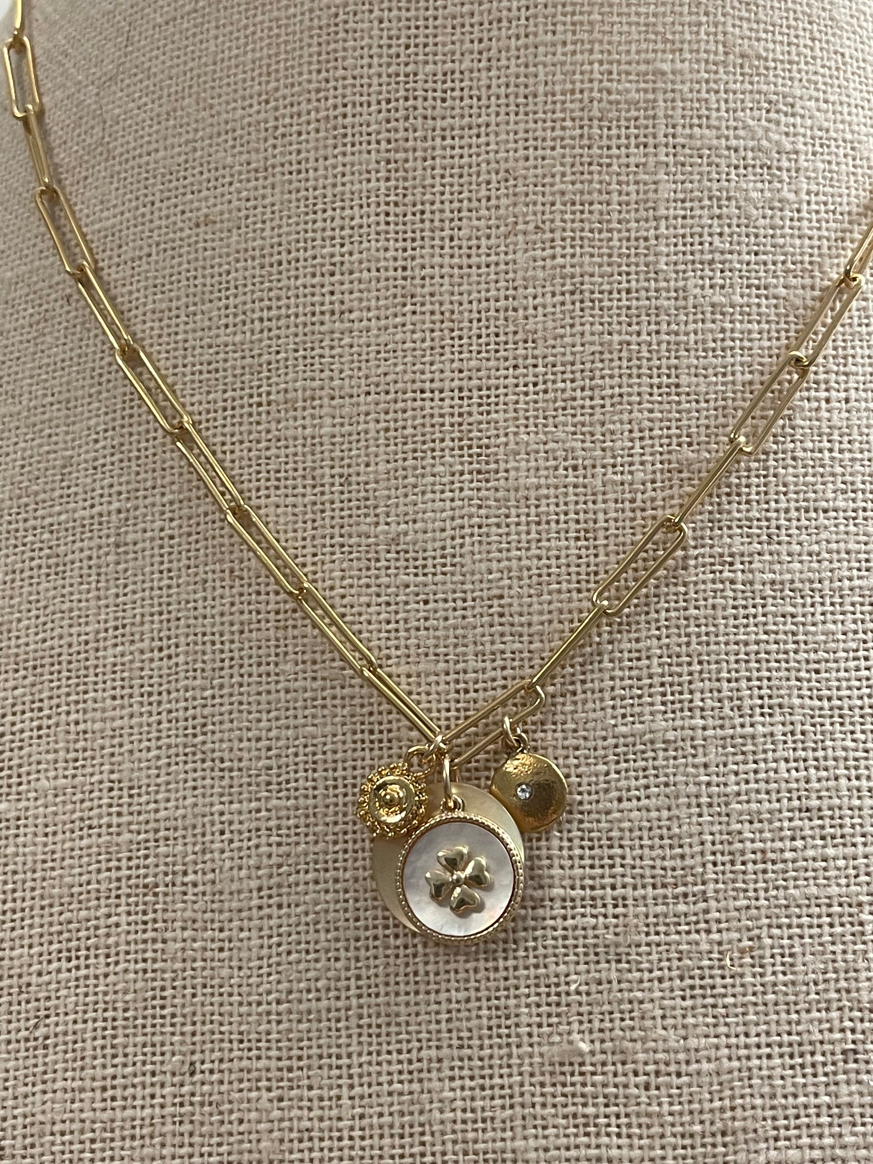 Mother of Pearl Clover Cluster Necklace