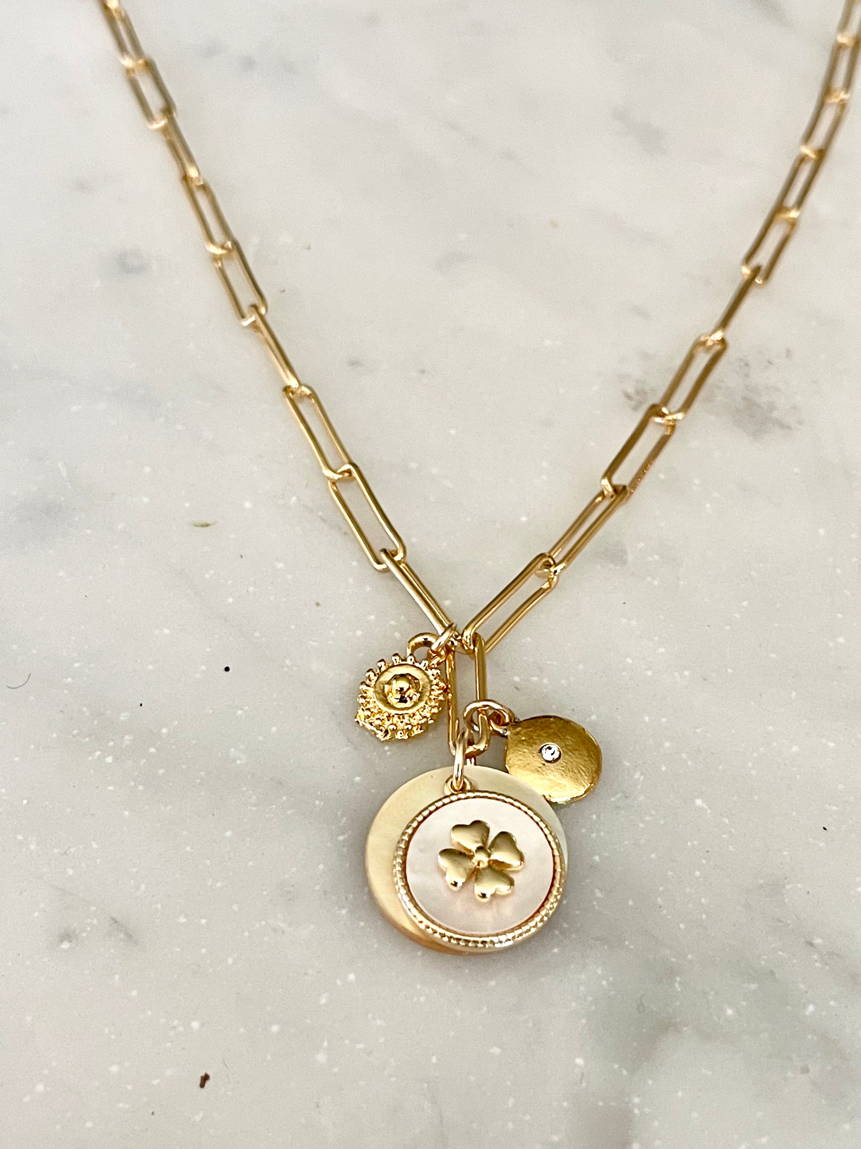 Mother of Pearl Clover Cluster Necklace