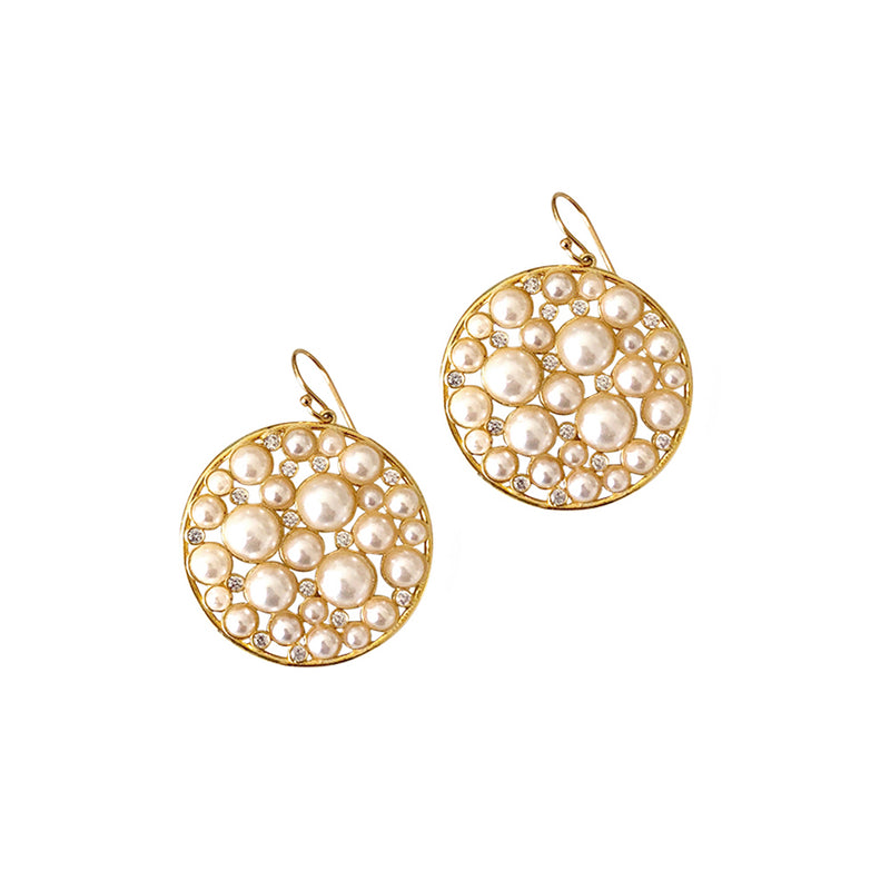 Pearl and Crystal Round Disk Earring