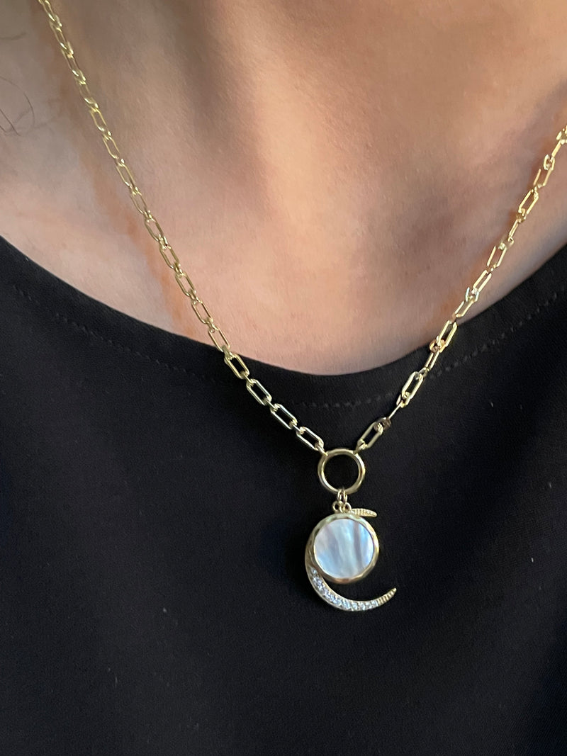 Mother of Pearl/Crescent Moon Cluster Necklace