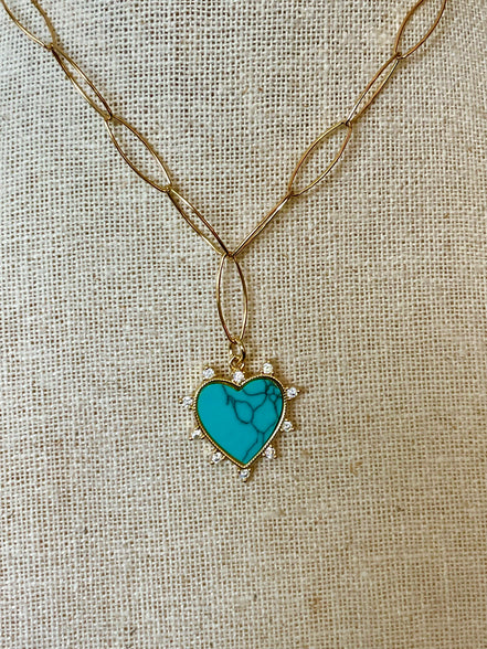 Turquoise Crystal Studded Heart Necklace