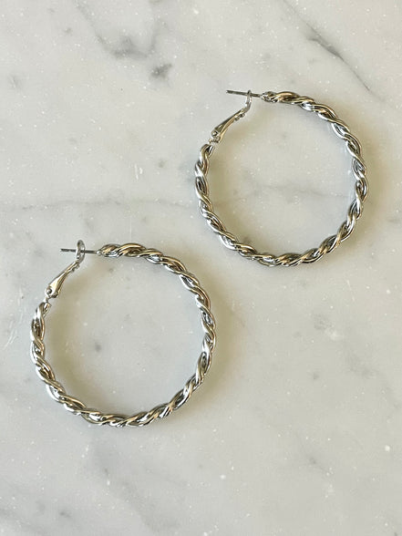 Twist Hoop Set-Rhodium