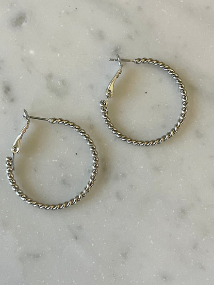Twist Hoop Set-Rhodium