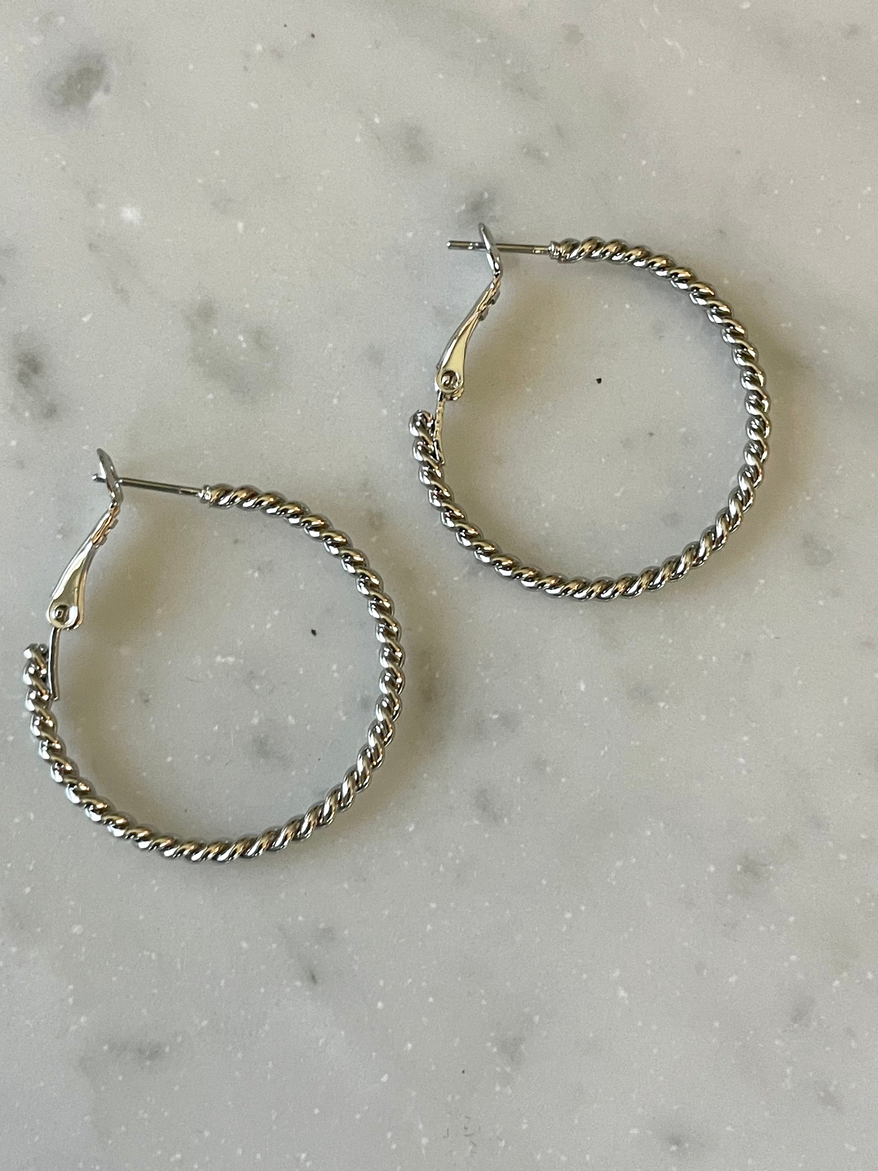 Twist Hoop Set-Rhodium