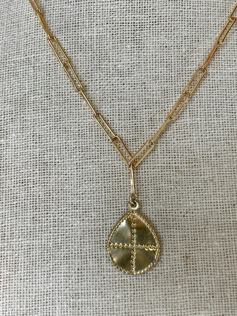 Pear Pendant with Cross Engraving