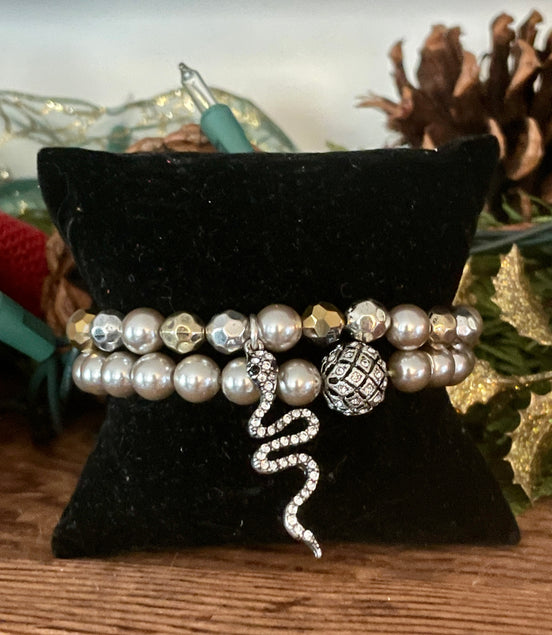 Gunmetal Bracelet Set with Serpent