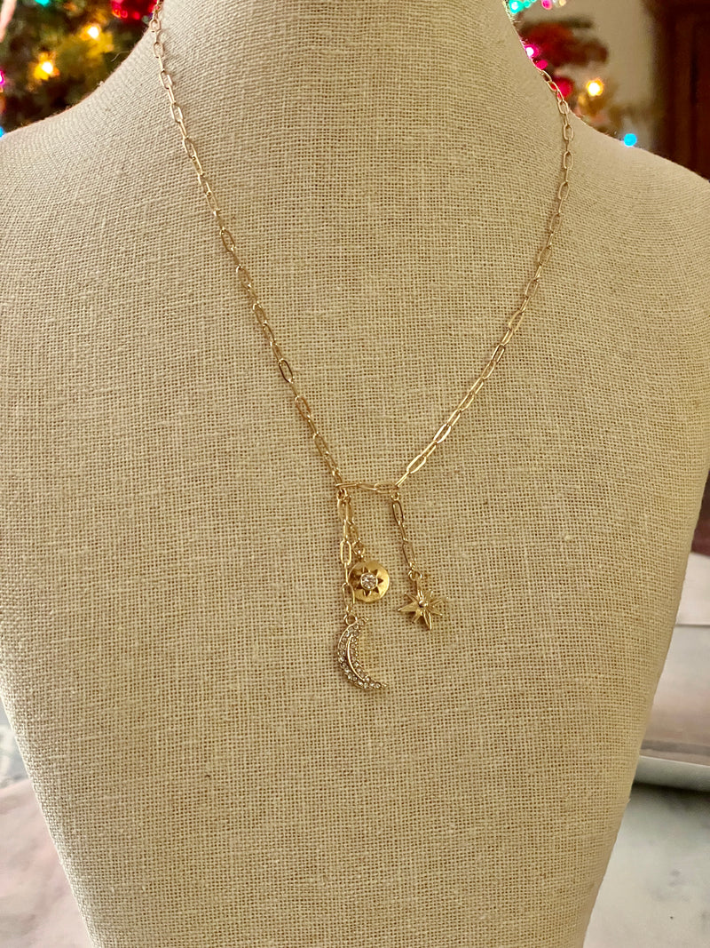 Celestial Necklace with Star & Moon Drops