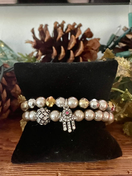 Gunmetal Bracelet Set with Hamsa