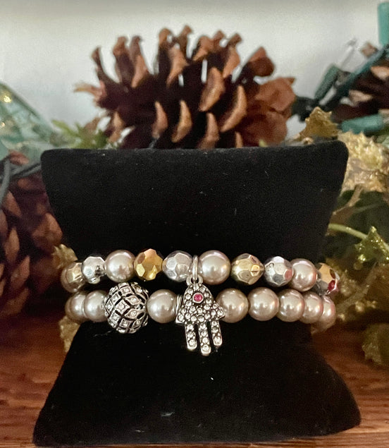 Gunmetal Bracelet Set with Hamsa