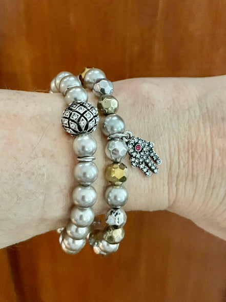 Gunmetal Bracelet Set with Hamsa