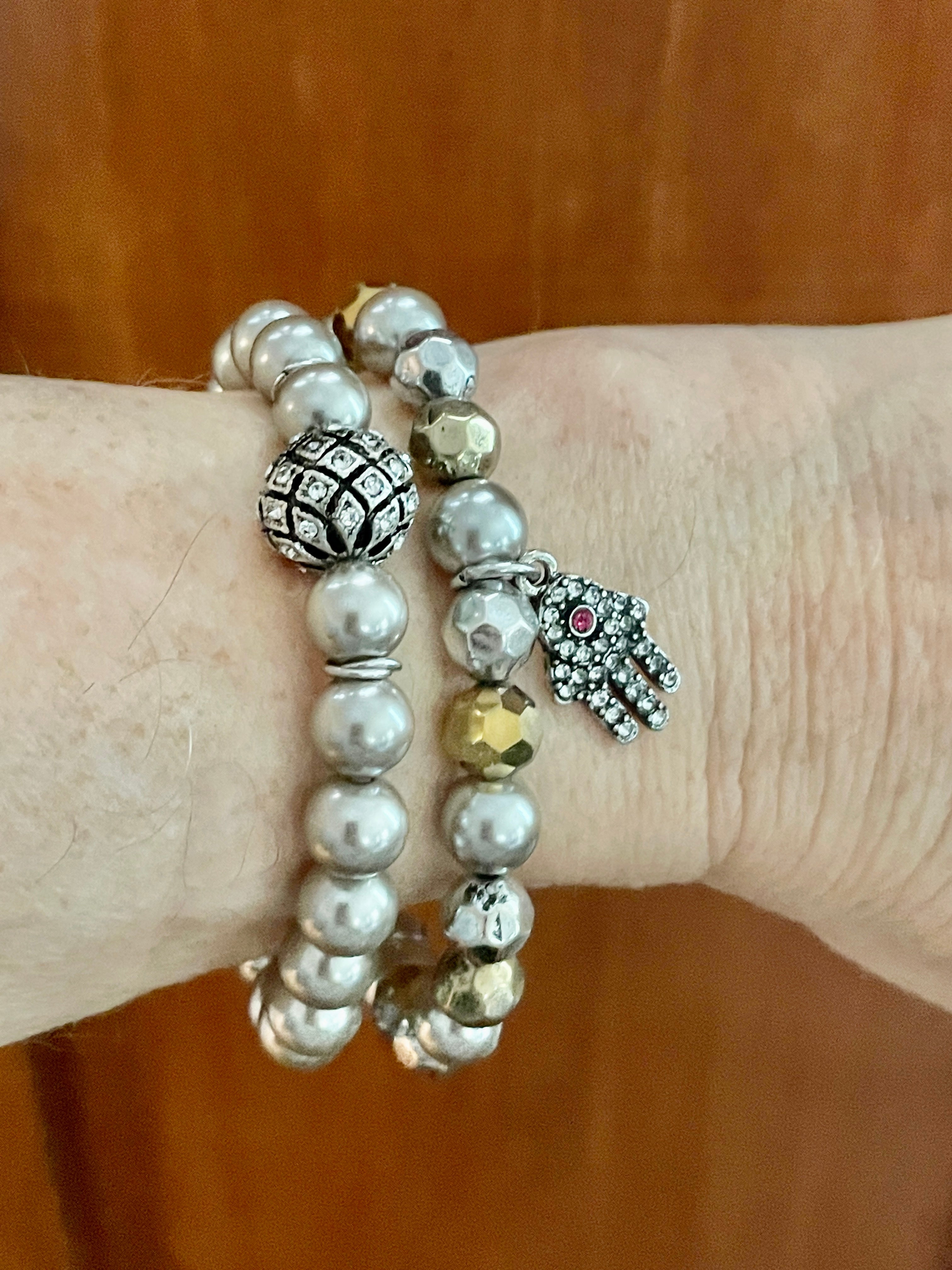 Gunmetal Bracelet Set with Hamsa