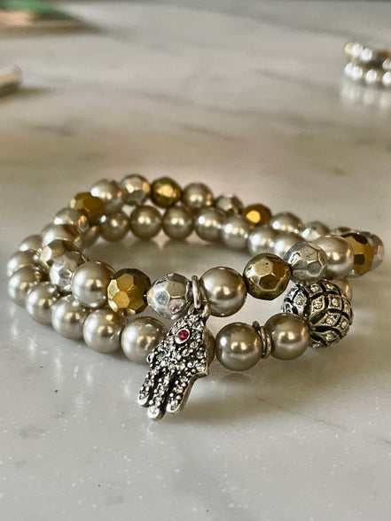 Gunmetal Bracelet Set with Hamsa