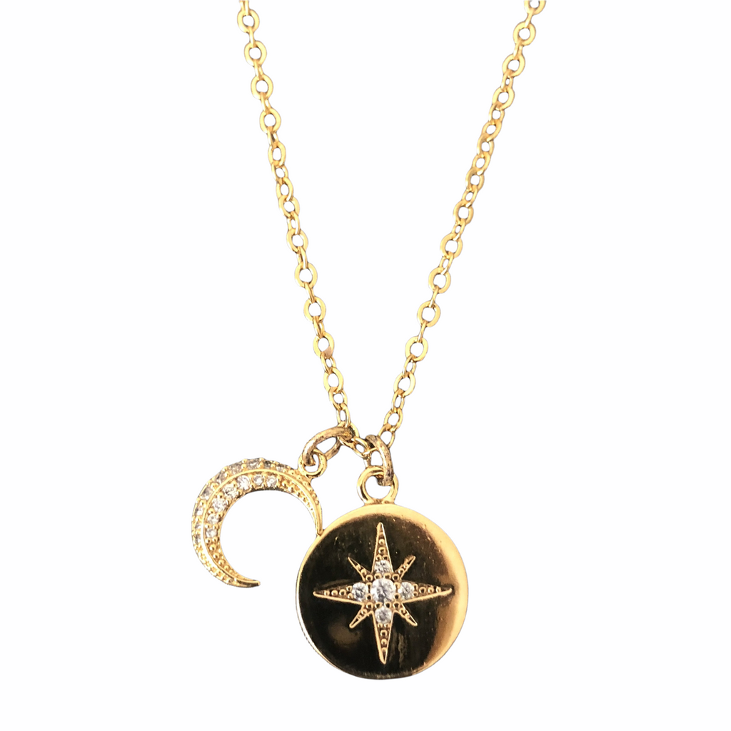 8 Point Star and Crescent Moon Necklace