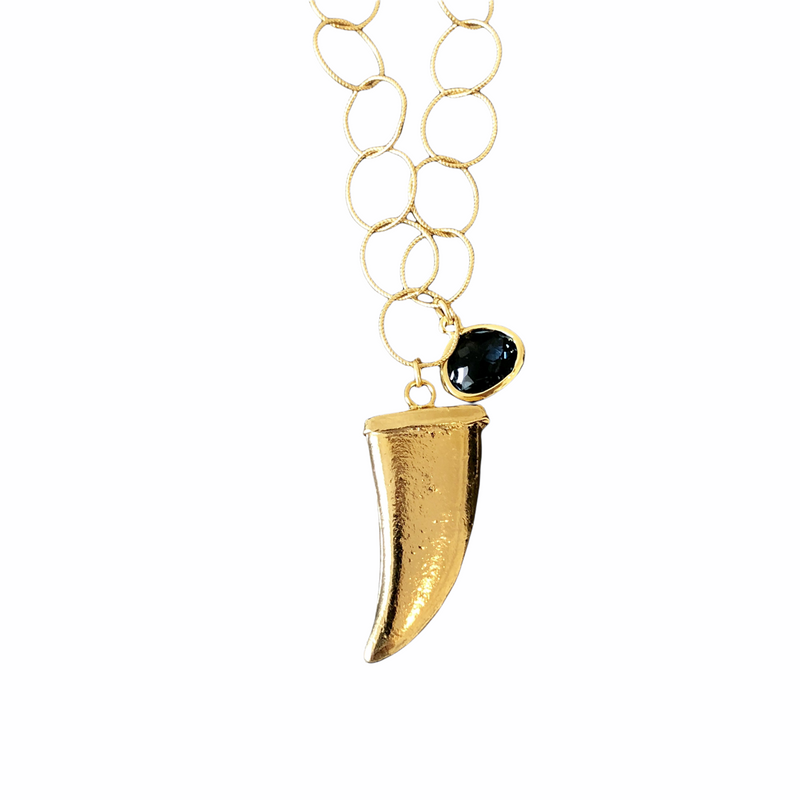 Sample Sale! Gold Horn with Sapphire Drop