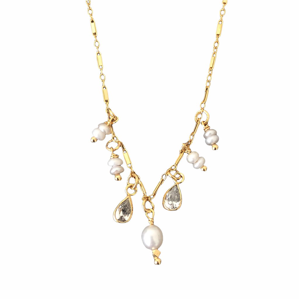 Sample Sale! Pearl and CZ Drop Necklace