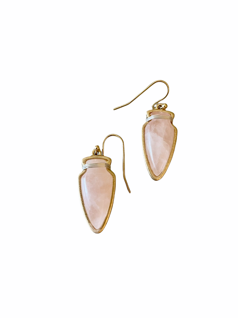 Arrowhead Stone Earrings-Pink Quartz