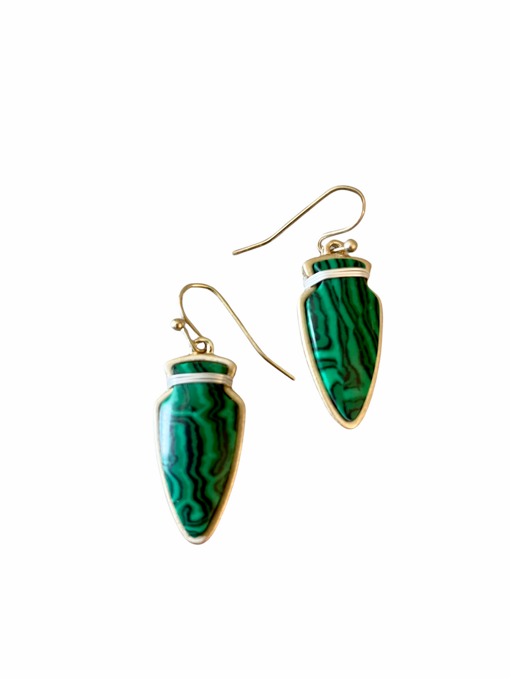Arrowhead Stone Earring-Green Malachite