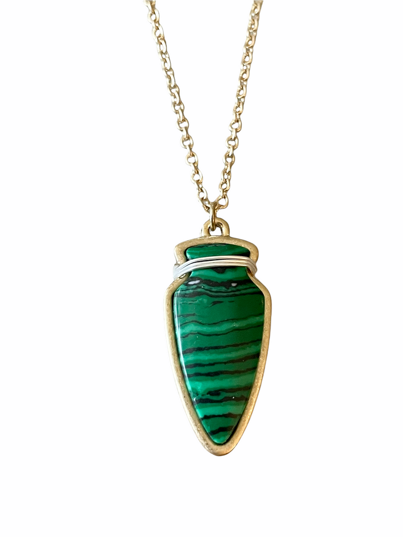 Arrowhead Stone Necklace-Green Malachite